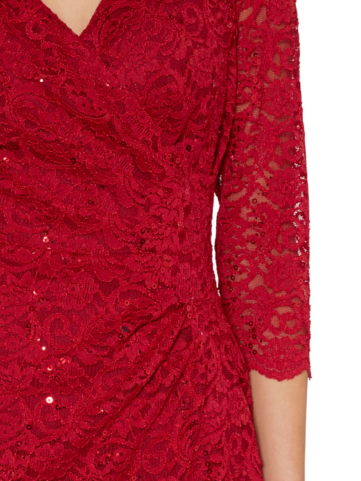Gina Bacconi Aruna Sequin Lace Dress in Red