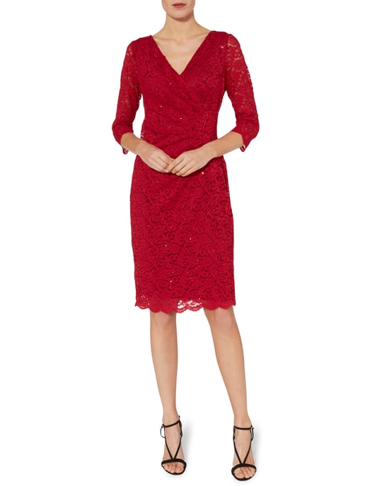 Gina Bacconi Aruna Sequin Lace Dress in Red