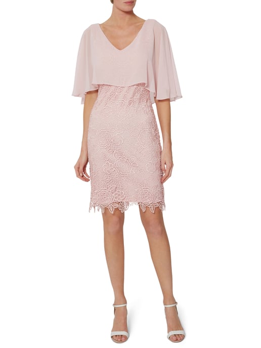 Gina Bacconi Jonina Embroidered Dress with Cape in Pink
