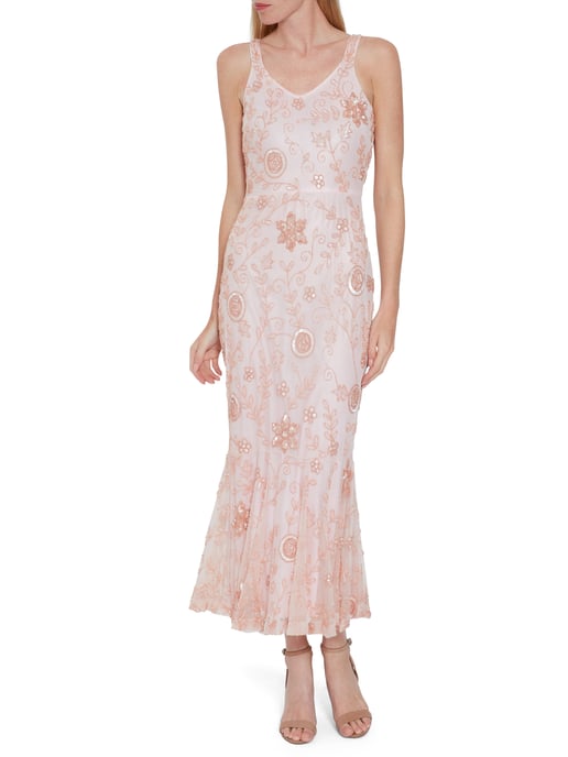 Gina Bacconi Zaina Beaded Maxi Dress in Pink