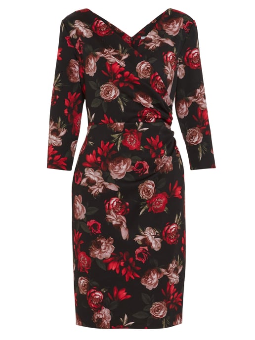Gina Bacconi Grecia Floral Wrap Dress in Black