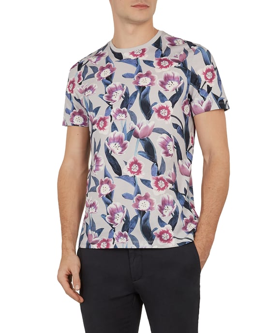 Ted Baker Dobit Tulip Printed T-Shirt, Light Grey