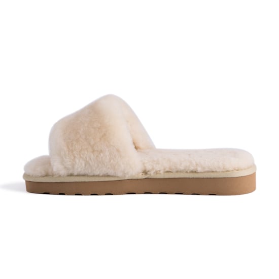 Aus Wooli Australia Womens Sheepskin Fluff Slide Slippers Cream