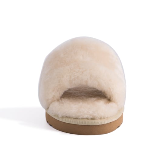 Aus Wooli Australia Womens Sheepskin Fluff Slide Slippers Cream
