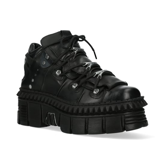 New Rock Black Leather Ankle Goth Boots-WALL106-S13