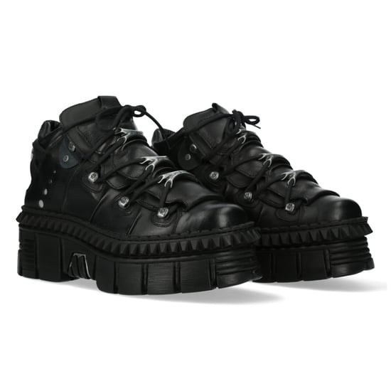 New Rock Black Leather Ankle Goth Boots-WALL106-S13