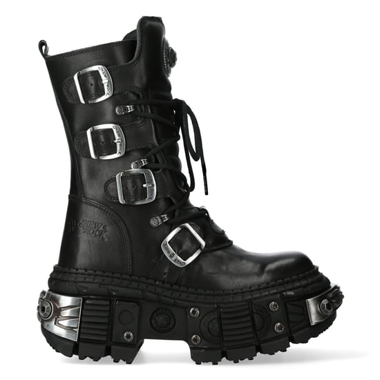 New Rock Black Mid Calf Leather Goth  Boots-WALL1473-S11