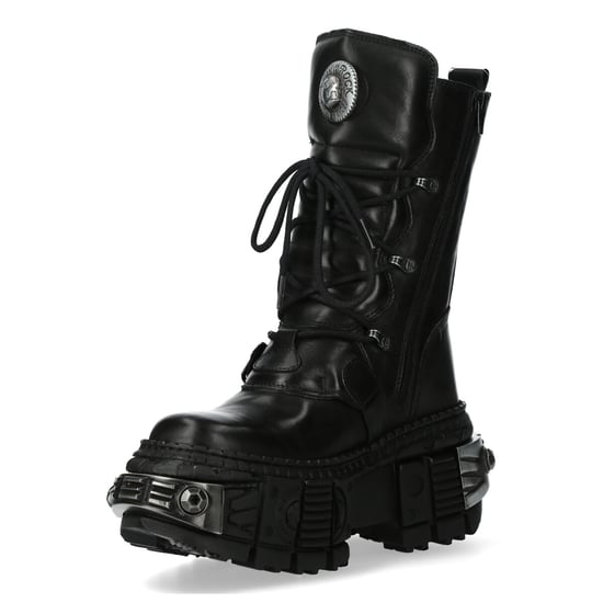 New Rock Black Mid Calf Leather Goth  Boots-WALL1473-S11