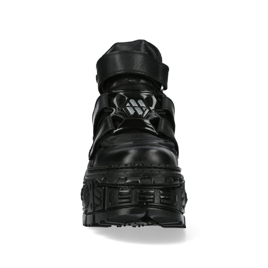 New Rock Metallic Ankle Black Leather Boots-WALL285-S2