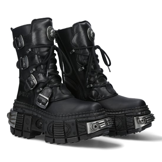 New Rock Mid-Calf Leather Platform Boots-WALL373-S3