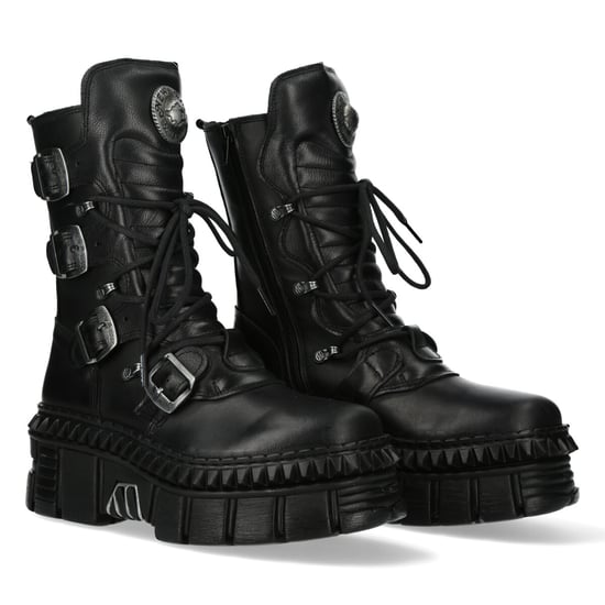 New Rock Mid-Calf Leather Platform Boots-WALL373-S6