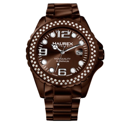 Haurex Italy Damen XK374DMM Tinte Steine Braun Aluminium Kristall Datum Uhr - Image 1