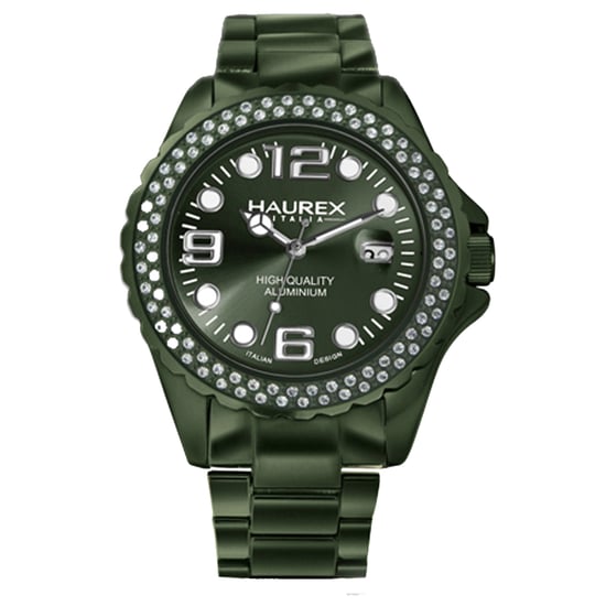 Haurex Italy Damen XK374DVV Tinte Steine Grün Aluminium Kristall Datum Uhr - Image 1