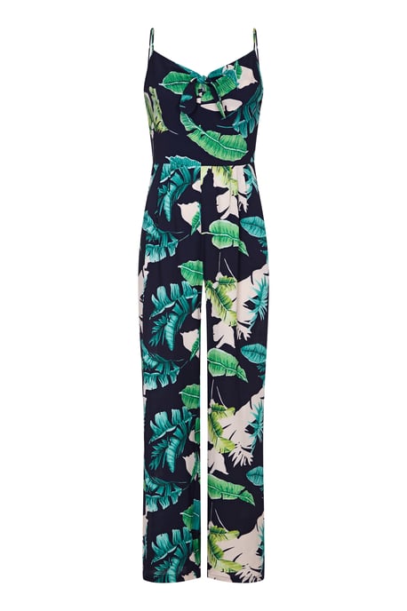 Tropical Palm Print Tie Knot Jumpsuit