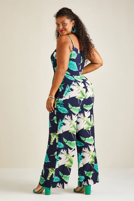 Tropical Palm Print Tie Knot Jumpsuit
