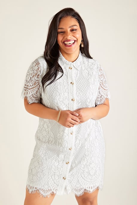 White Plus Size Corded Lace Shirt Dress