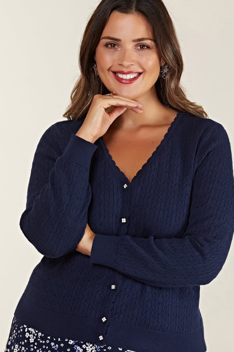 Pointelle Stitch Cardigan With Daisy But