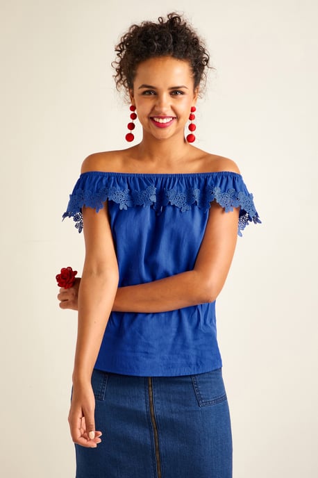 Flower Lace Trim Bardot Top