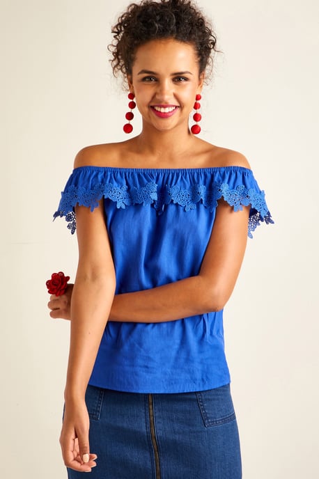 Flower Lace Trim Bardot Top