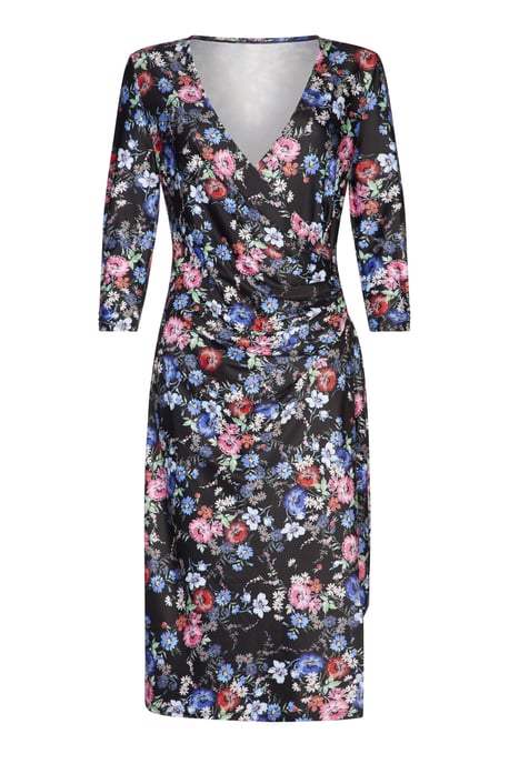 Black Midnight Daisy Print Wrap Dress