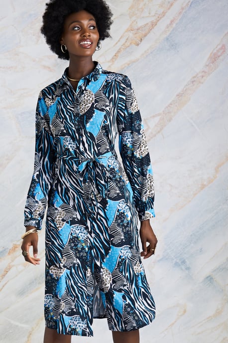 Multi Hidden Zebra Print  Shirt Dress