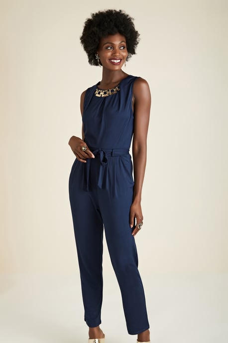 Chain Neck Trim Jersey Jumpsuit
