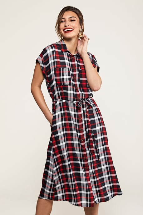 Multi Check Print Shirt Dress