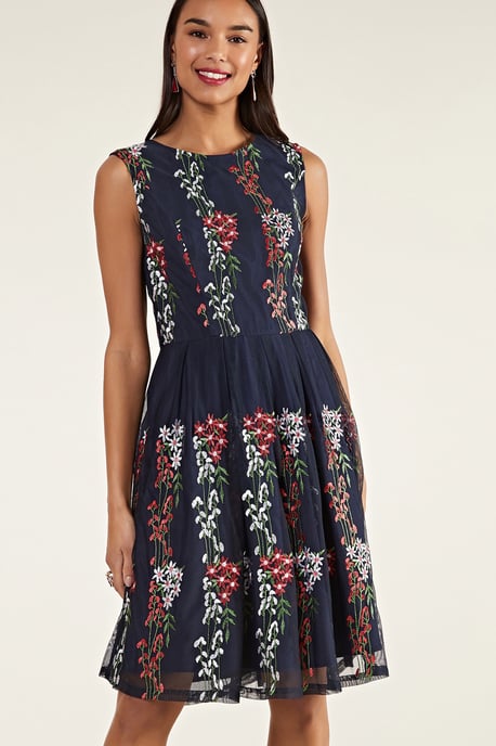 Embroidered Floral Mesh Dress