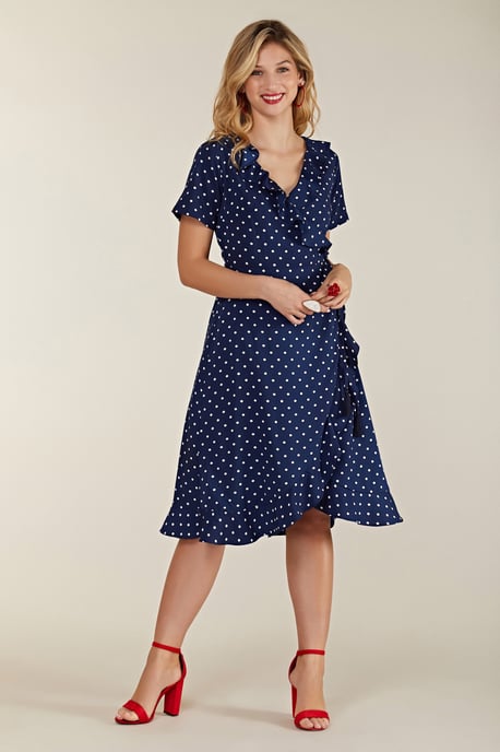 Navy Spot Print Wrap Dress