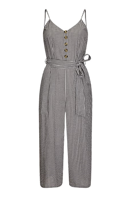 Gingham Cotton Jumpsuit With Button Deta