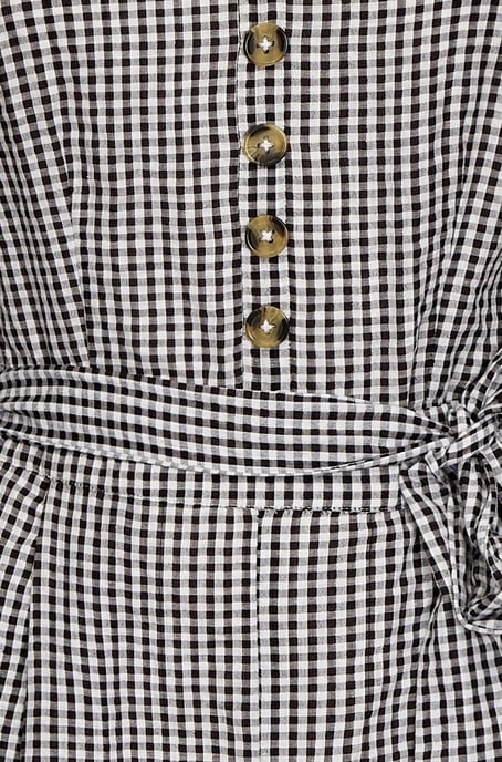 Gingham Cotton Jumpsuit With Button Deta
