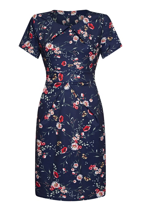 Navy Daisy Print Pocket Dress With Tie Back