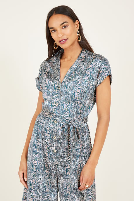 Teal Snakeskin Military Jumpsuit