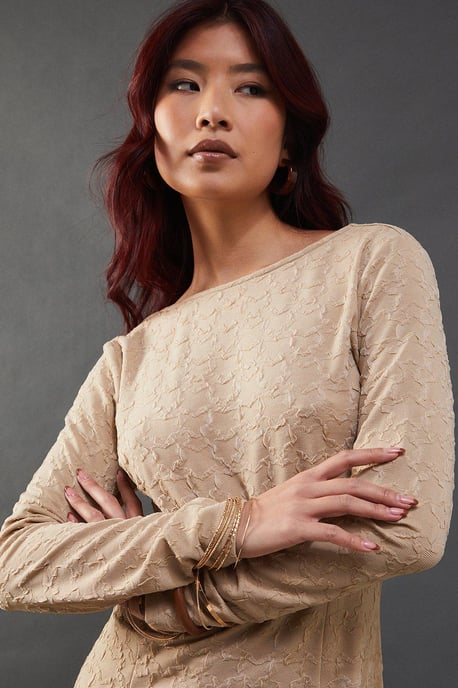 Jersey Jacquard Slash Neck Scoop Back Midi Dress - Image 2