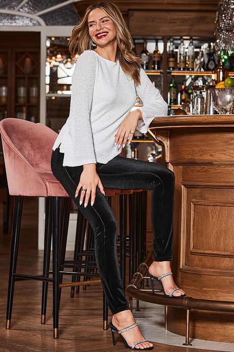 Winter White Sequin Top With Black Bow Detail - Image 2