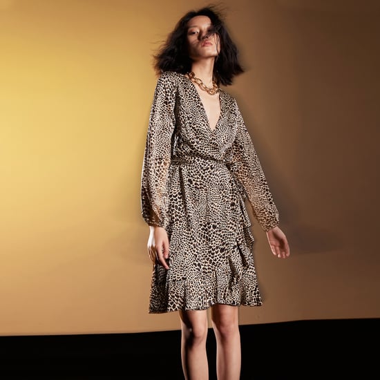 Cross-heart effect dress with animal prints