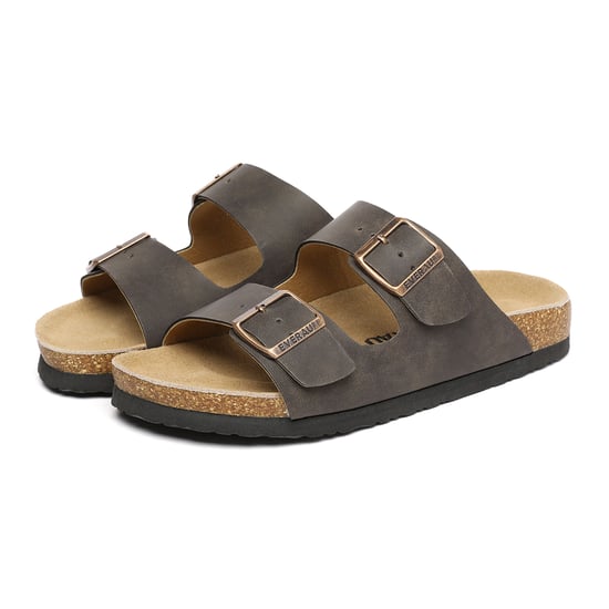 EVER AU Women Mallard Leather Twin Buckle Sandals - Brown Oiled Leather
