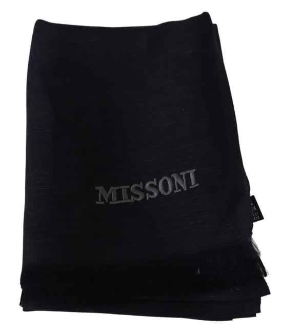 Missoni Echarpe unisexe à franges en laine noire pour hommes, pour envelopper le cou. - Image 4
