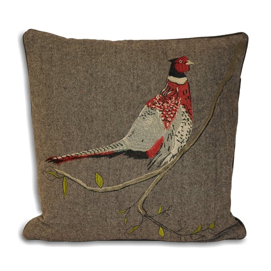 Paoletti Hunter Herringbone Appliquéd Pheasant Piped Feather Filled Cushion