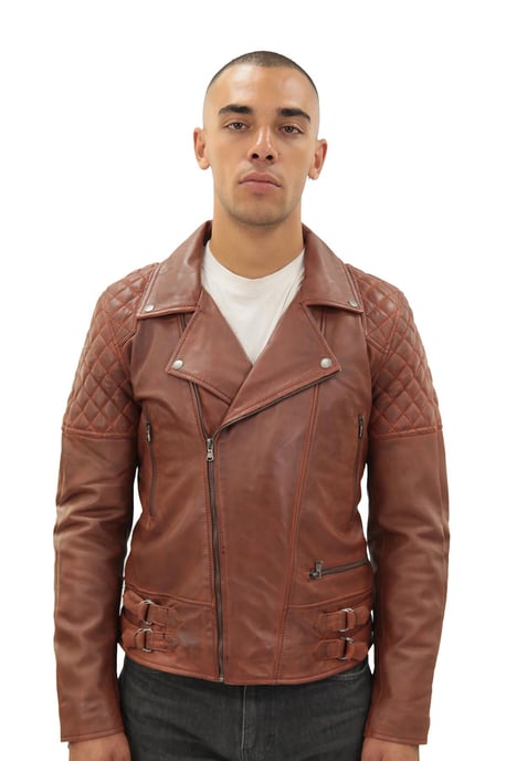 Herren gesteppte Leder Bikerjacke - Bordeaux - Image 1