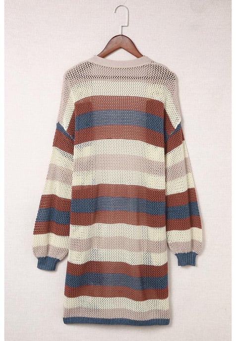 Damen Farbblock Hohlstrick-Cardigan in Blau - Image 4