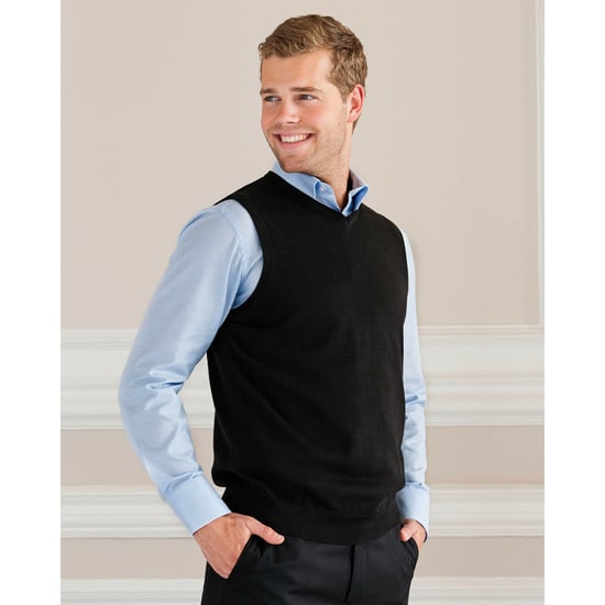 Russell Collection Herren V-Ausschnitt ärmelloses gestricktes Pullover Top / Pullover (Schwarz) - Image 2