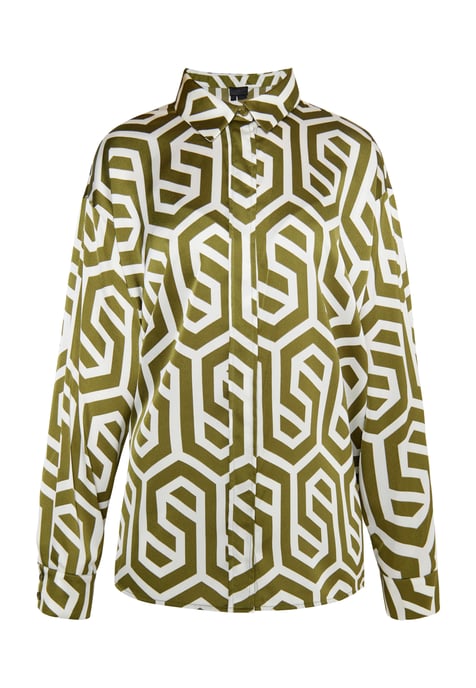 Dreimaster Hemdbluse Damen Wollweiss Oliv - Image 1
