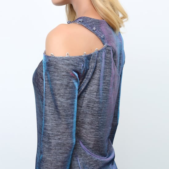 Asymmetrical shimmering top with on off-shoulder