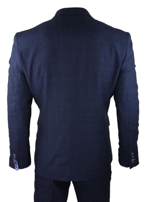 3-teiliger Herrenanzug aus Tweed im Retro-Stil, kariert, Marineblau - Image 3