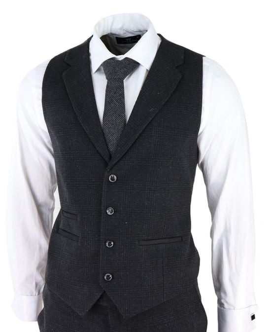 Herren Schwarzes 3-Teiliges Tweed-Anzug Peaky Blinders 1920er Gatsby Klassischer Schnitt - Image 4