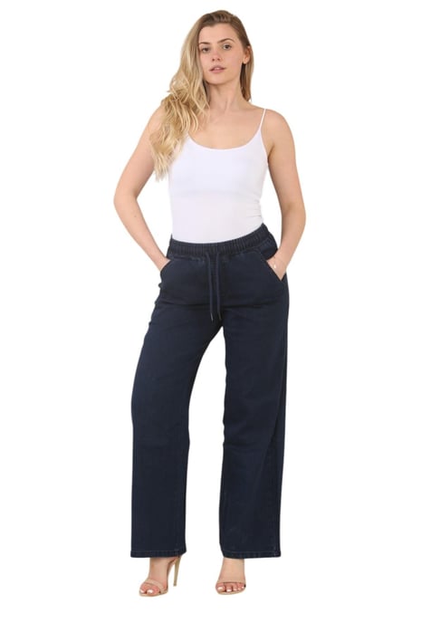 MYT Womens Elasticated High Waist Wide Leg Jeans in Dunkelblau - Image 6