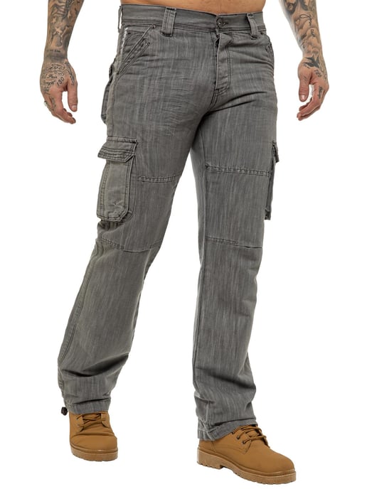 Enzo | Herren Cargo Combat Jeans - Grau - Image 3