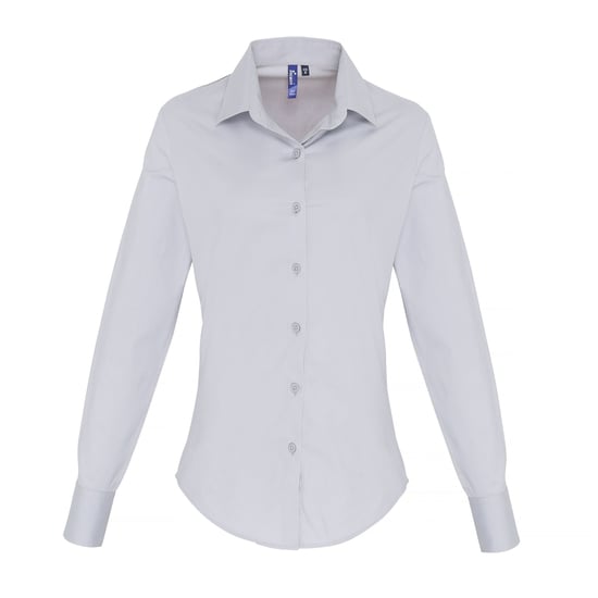 Premier Womens/Ladies Stretch Fit Popeline Langarm-Bluse (Silber) - Image 1