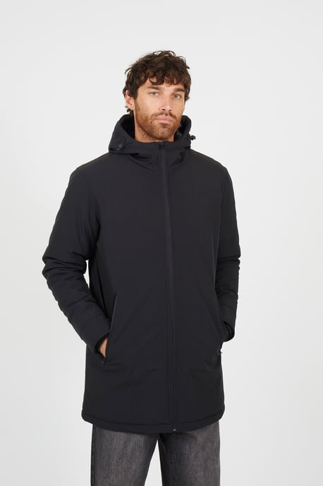 Black Quilted Soft Shell Hooded Parka Jacket